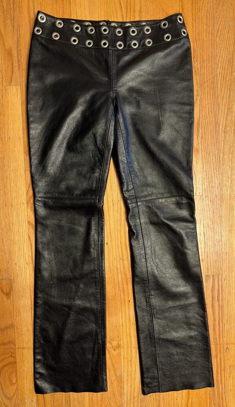 Laundry By Shelli Segal Black Faux Leather Pants Sz 10 Meta Ring Waistband Rare!